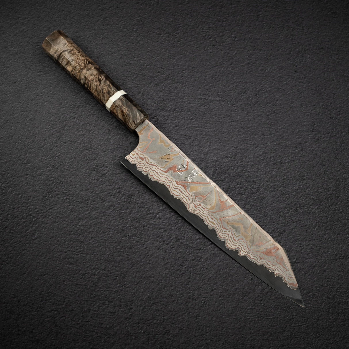 初心 x 二唐刃物鍛造所 彩り 青二鋼 レインボー ダマスカス 切付牛刀 240mm