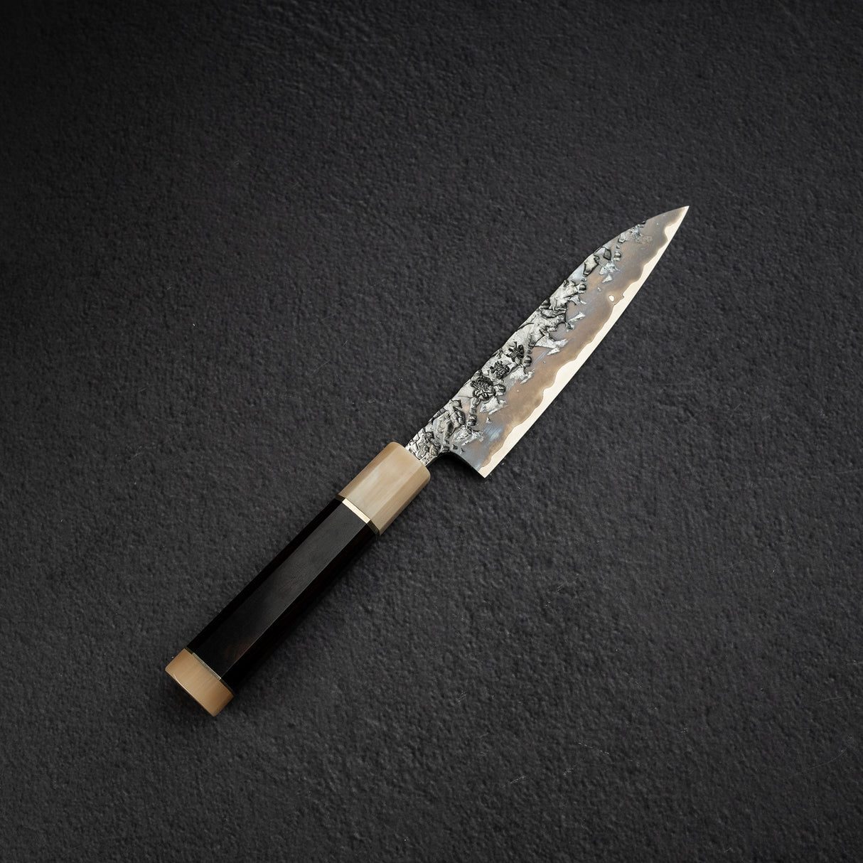 間中刃物鍛錬所 x Xinguo ATS34 ペティナイフ 槌目 鏡面 霞仕上げ 150mm 鞘付き
