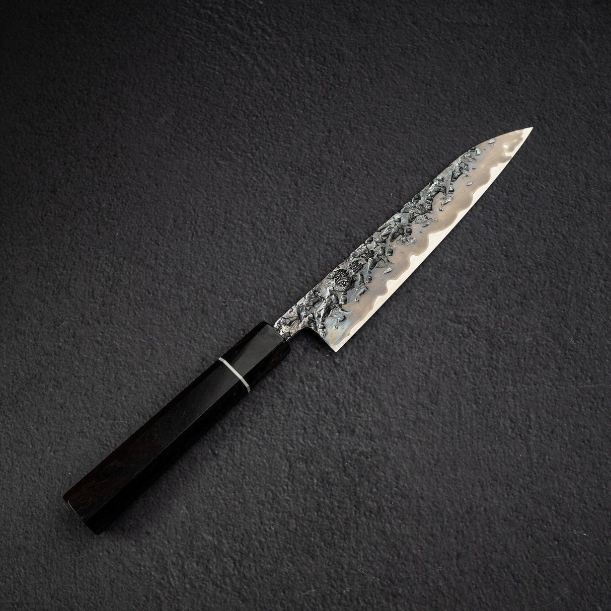 間中刃物鍛錬所 x Xinguo ATS34 ペティナイフ 槌目鏡面霞仕上げ 180mm 鞘付き