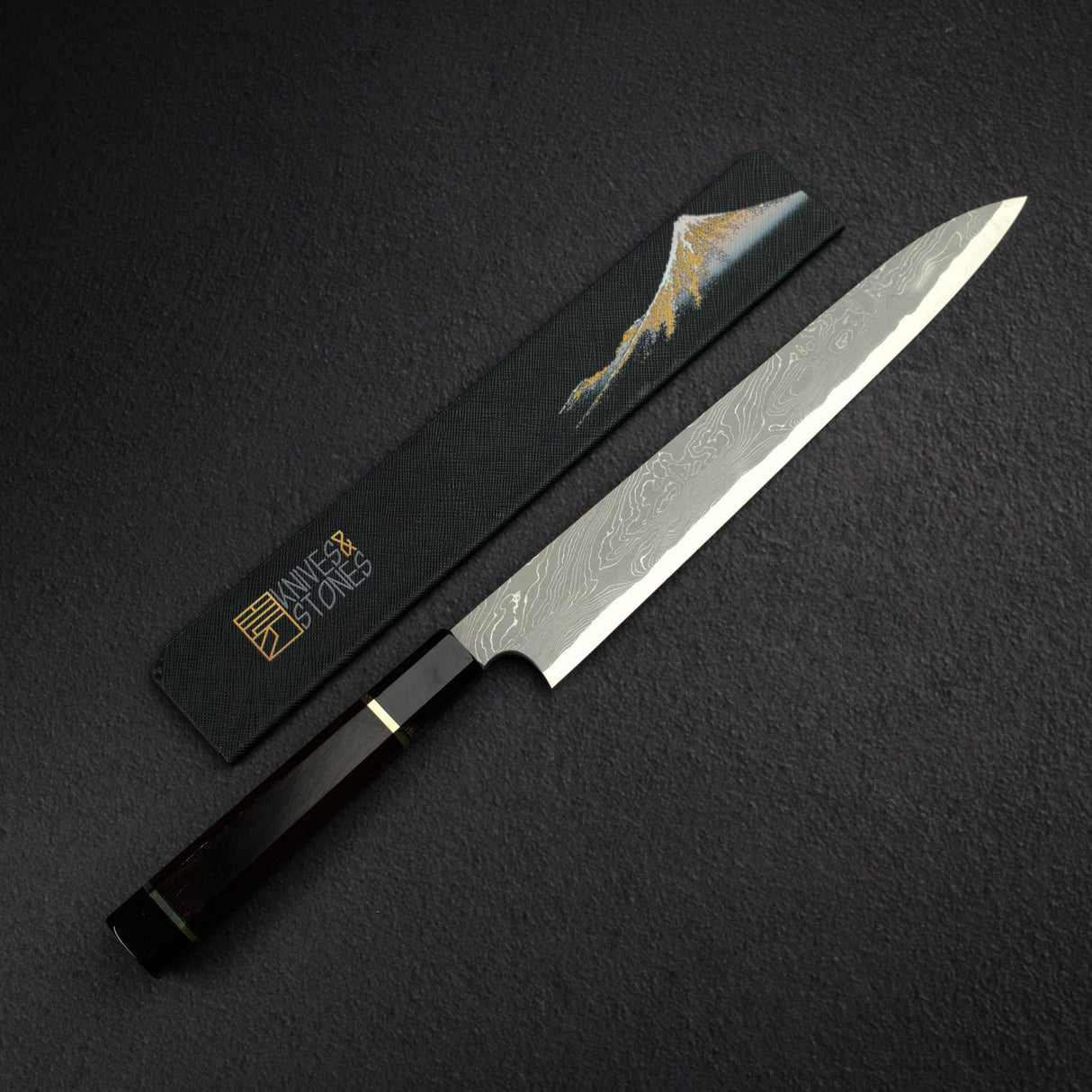 二唐刃物鍛造所 暗門 青二鋼 捻り棒ダマスカス 柳刃 270mm
