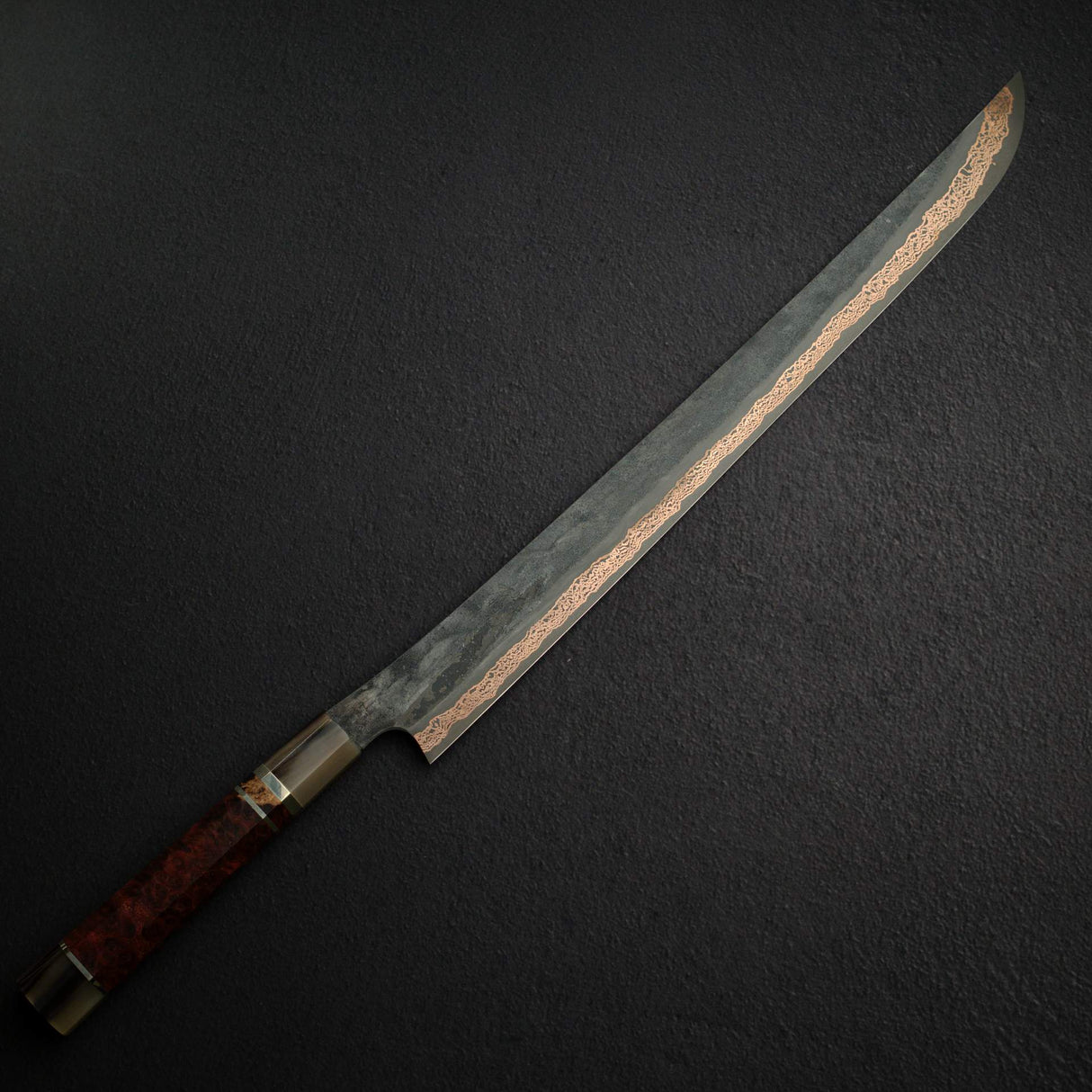 初心 x 二唐刃物鍛造所 悦び SLD鋼 銅ダマスカス 筋引 450mm