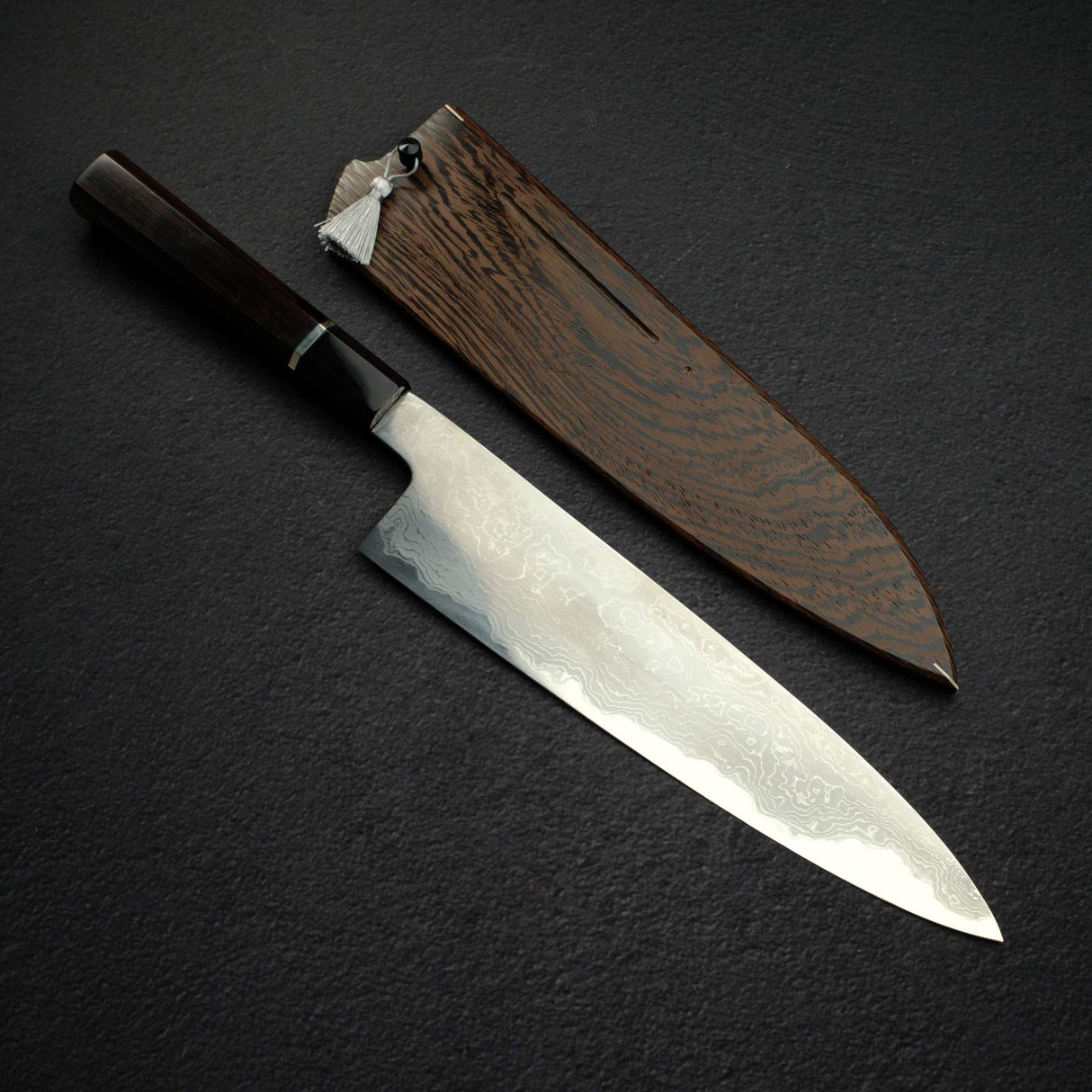 初心 木漏れ日 青一鋼 ダマスカス 牛刀 240mm 鞘付き 無銘