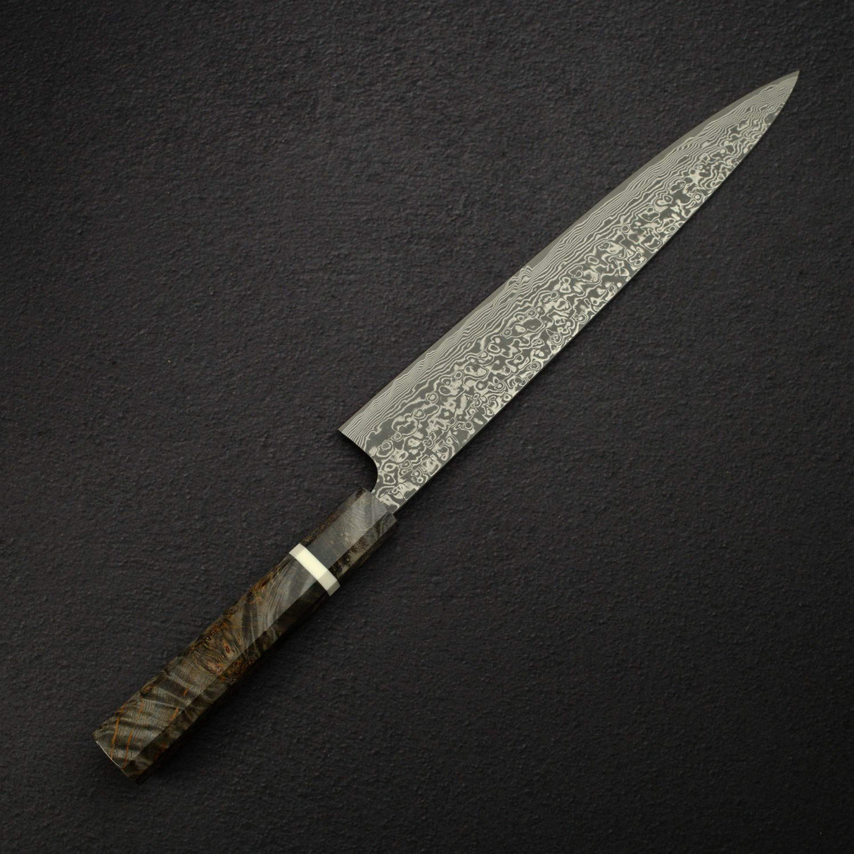 佐治打刃物 SG2 ブラックダマスカス 筋引 270mm バーチウッドハンドル 口金付き