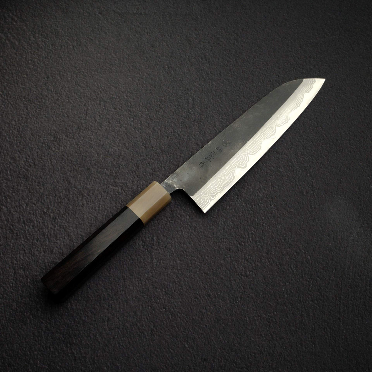 直人 青一鋼 ダマスカス 黒打ち 三徳 180mm