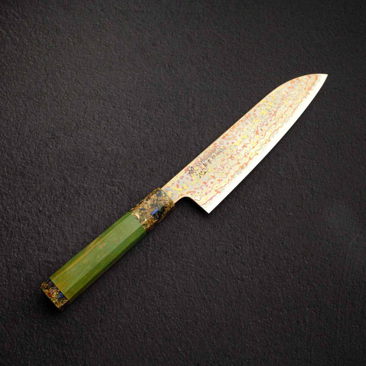 初心 孔雀 V金2号 三徳 180mm レインボーダマスカス仕上げ