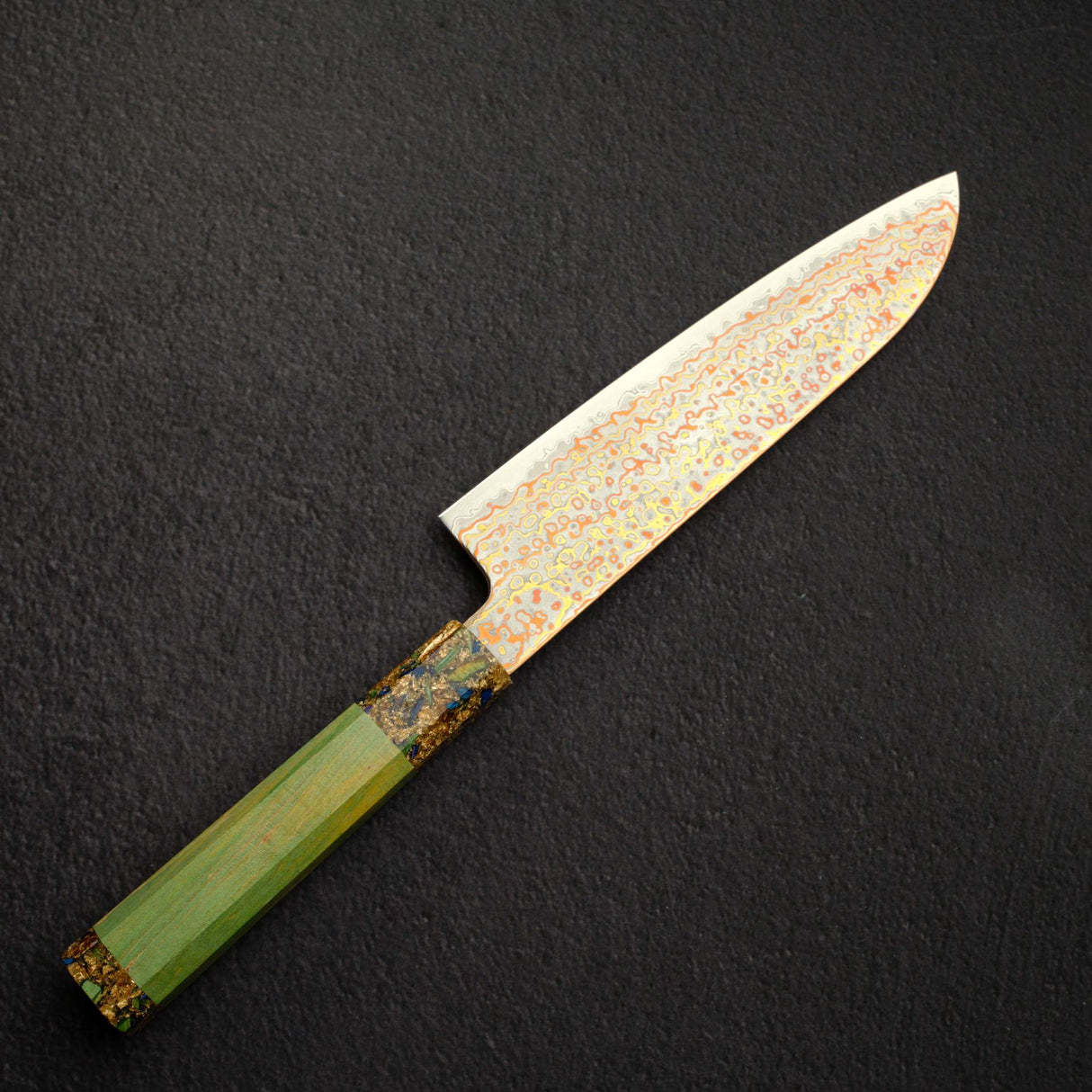 初心 孔雀 V金2号 三徳 180mm レインボーダマスカス仕上げ