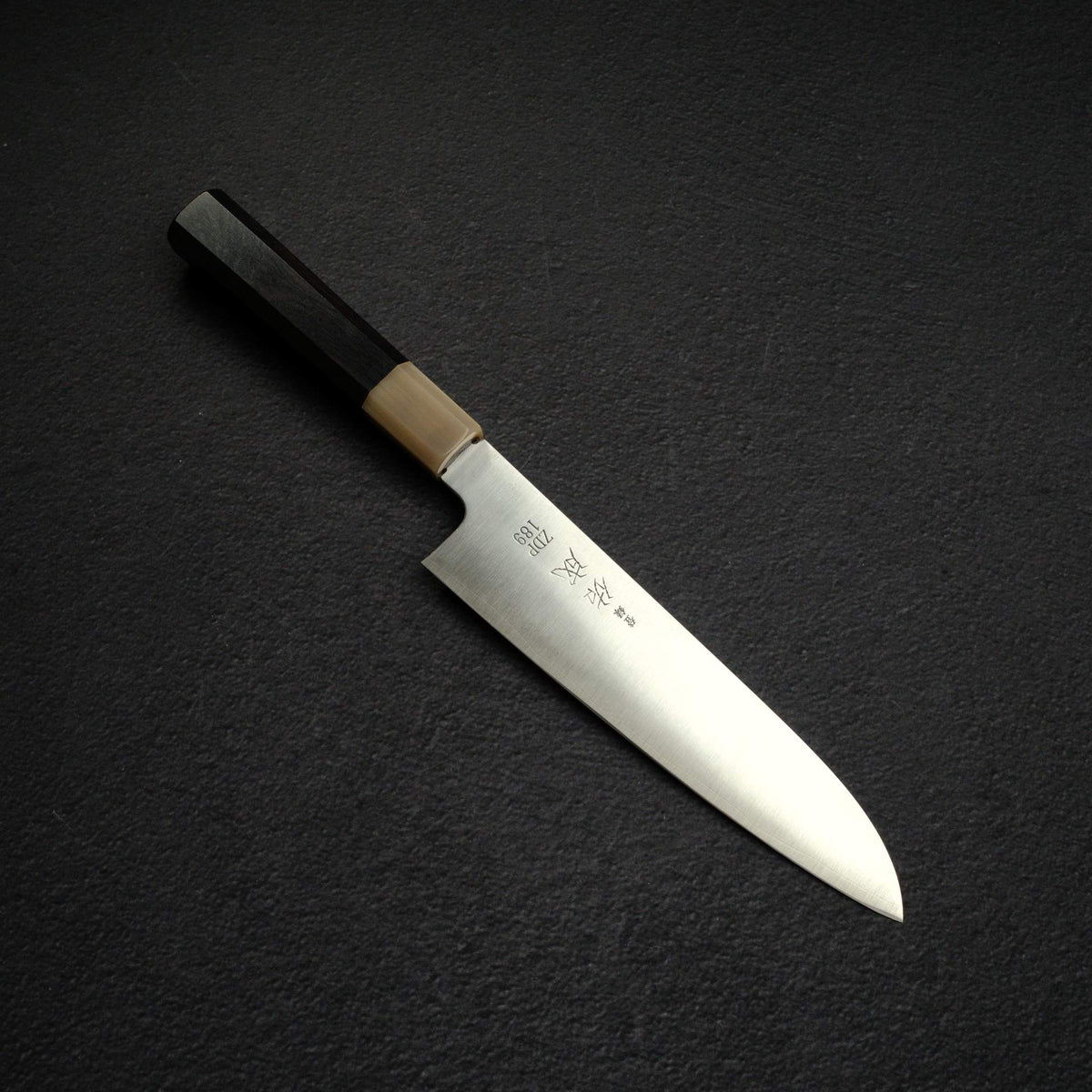 Sukenari ZDP-189 Hairline Santoku 195mm, Ebony Handle with Blonde/Marble Ferrule