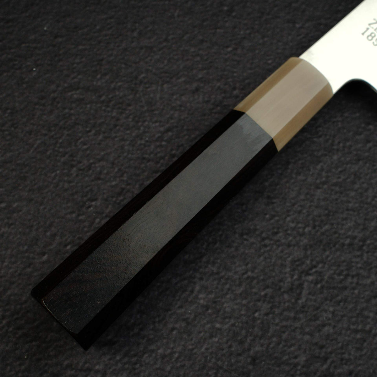 Sukenari ZDP-189 Hairline Santoku 195mm, Ebony Handle with Blonde/Marble Ferrule