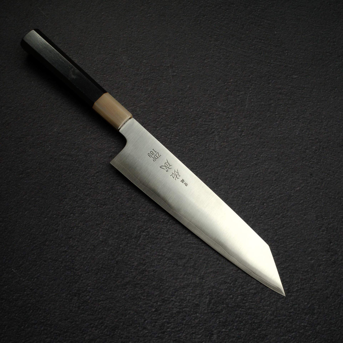 Sukenari ZDP-189 Hairline K-tip Gyuto 210mm, Ebony Handle with Blonde/Marble Ferrule