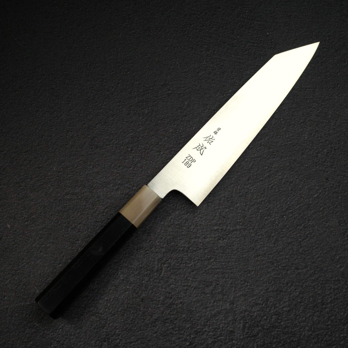 Sukenari ZDP-189 Hairline K-tip Gyuto 210mm, Ebony Handle with Blonde/Marble Ferrule