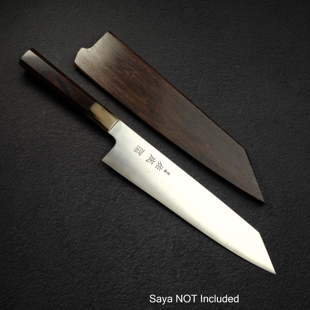 Sukenari ZDP-189 Hairline K-tip Gyuto 240mm, Ebony Handle with Blonde/Marble Ferrule