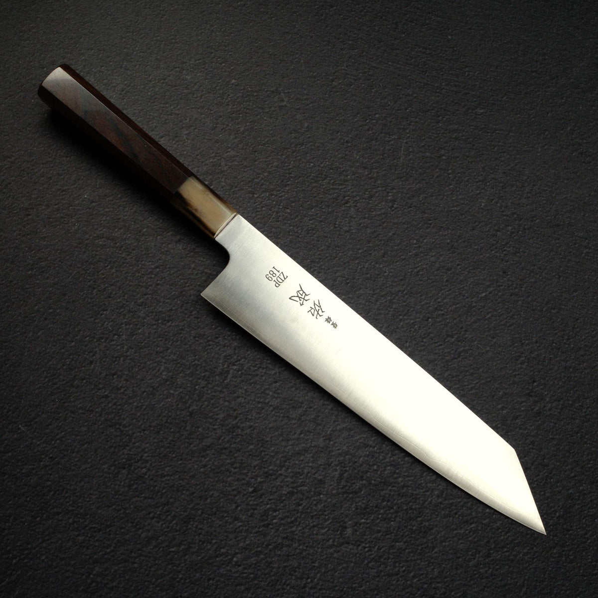 Sukenari ZDP-189 Hairline K-tip Gyuto 240mm, Ebony Handle with Blonde/Marble Ferrule