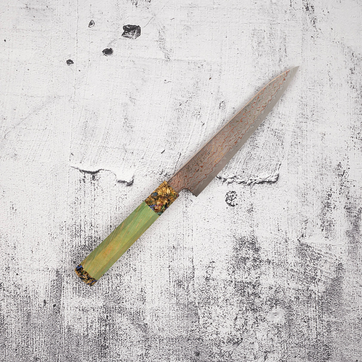 初心 孔雀 V金2号 レインボーダマスカス ペティナイフ 150mm