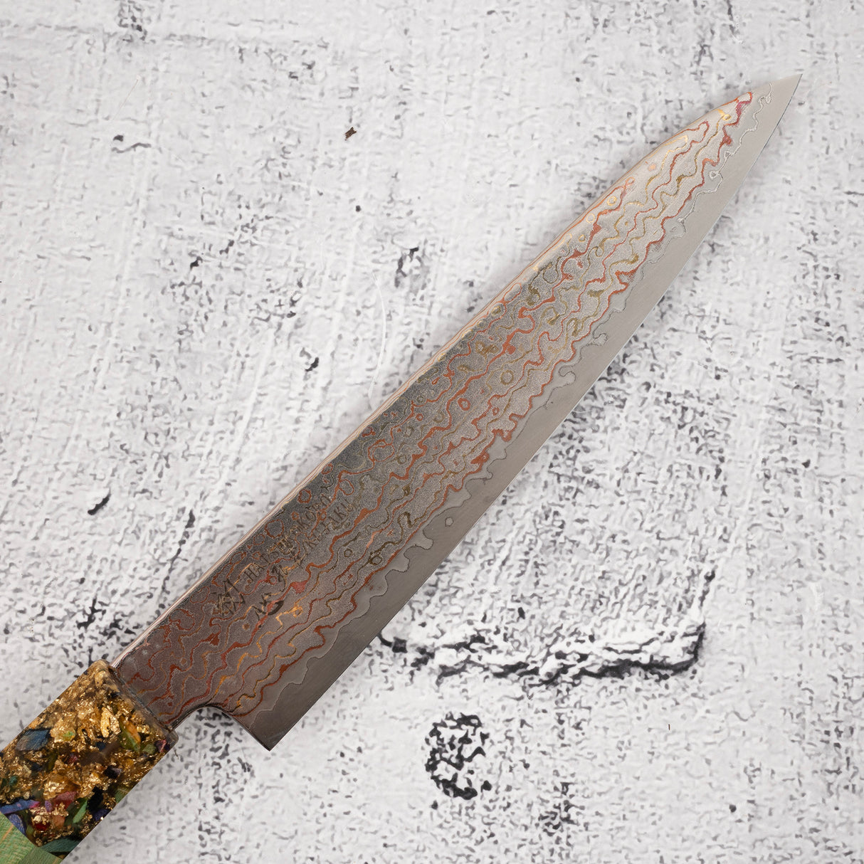 初心 孔雀 V金2号 レインボーダマスカス ペティナイフ 150mm
