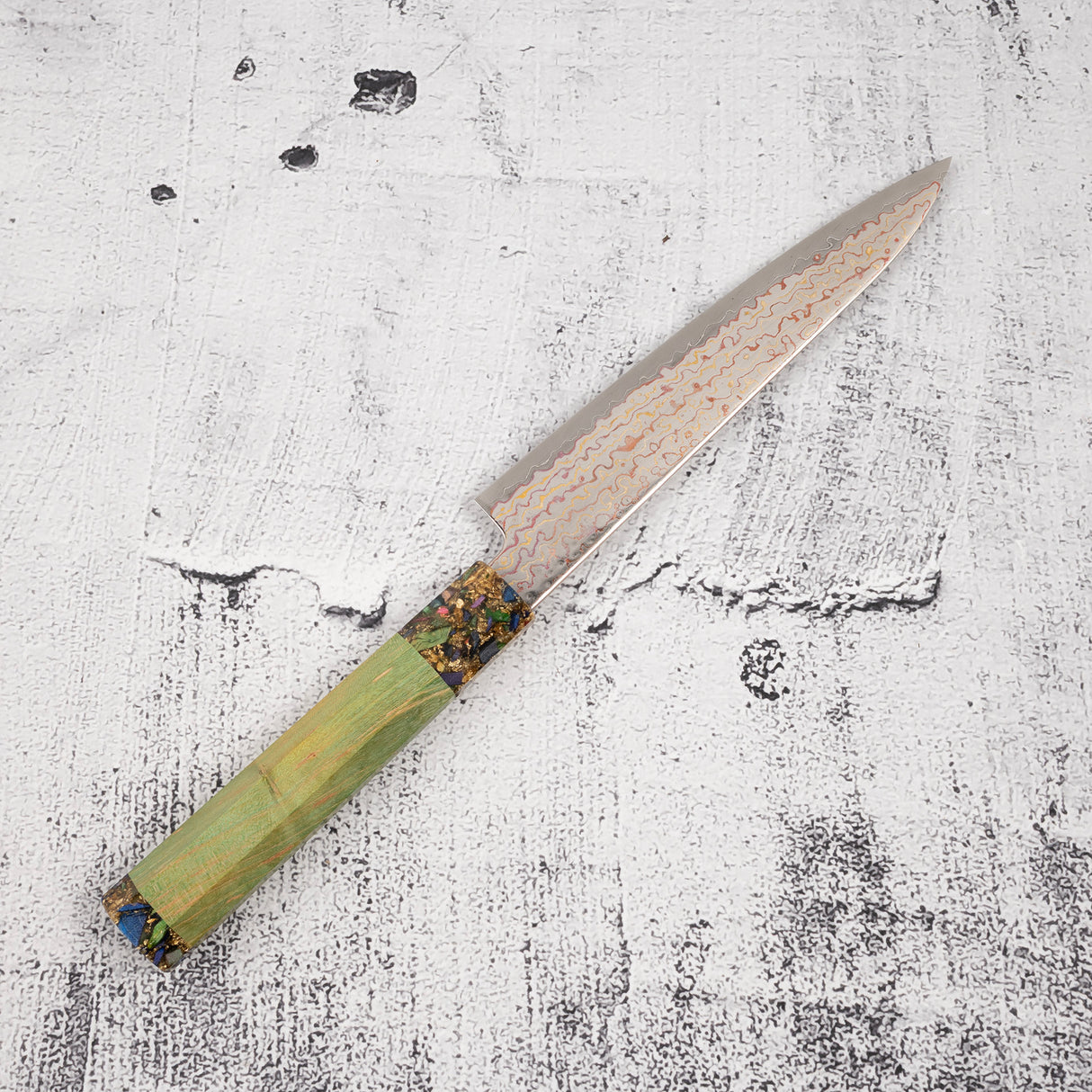 初心 孔雀 V金2号 レインボーダマスカス ペティナイフ 150mm