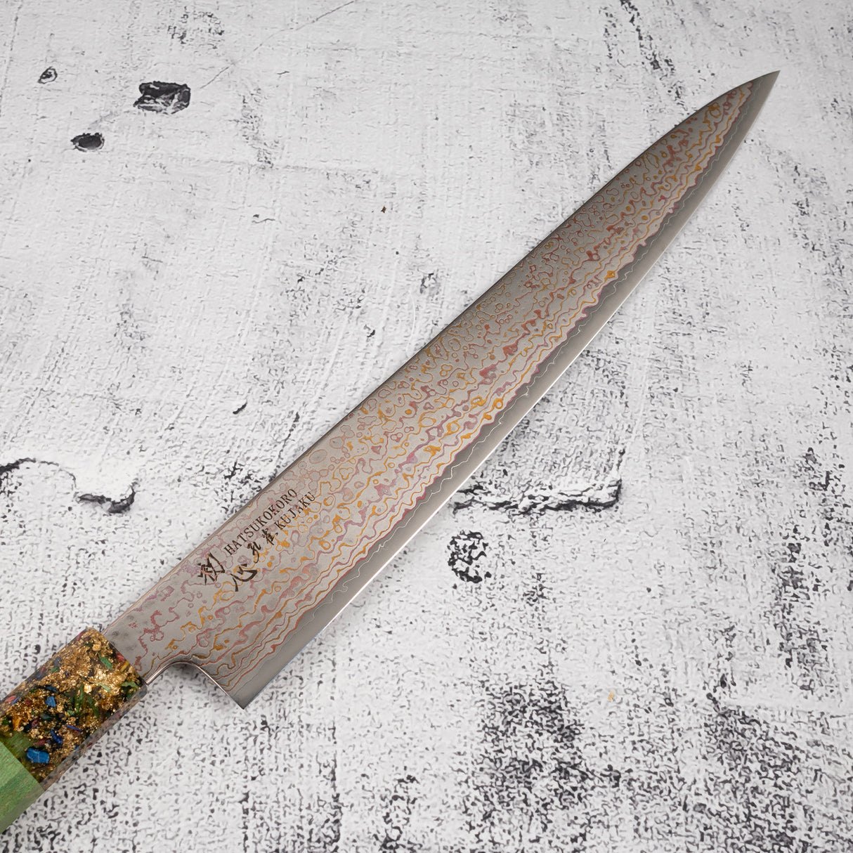 初心 孔雀 V金2号 レインボーダマスカス 筋引 270mm