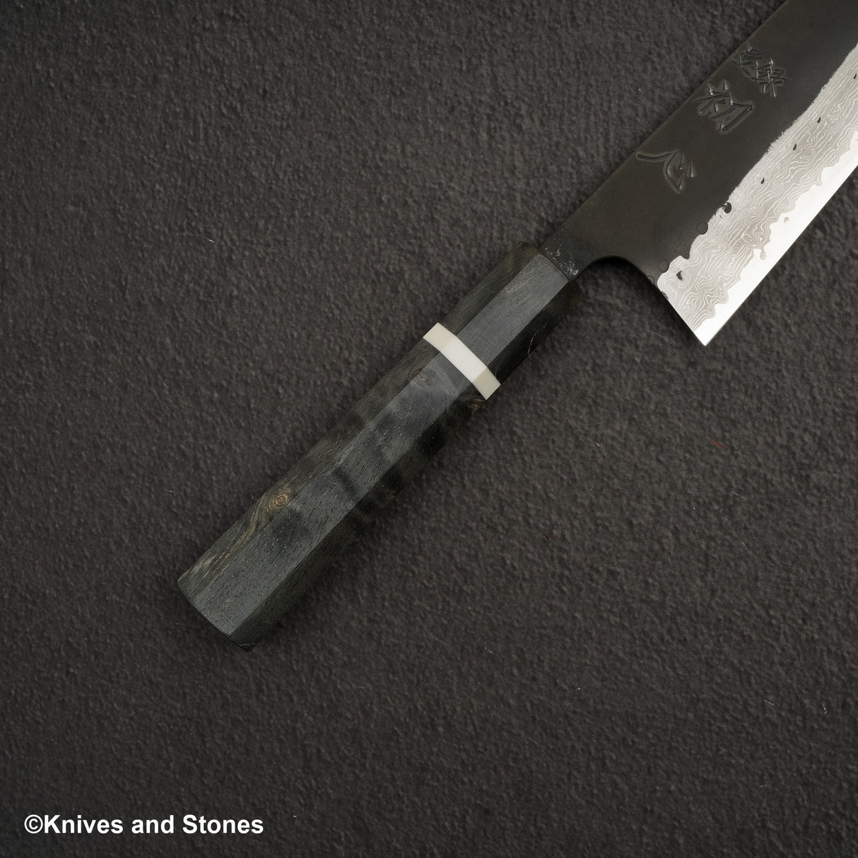 初心 蜃気楼 青紙スーパー ダマスカス 黒打ち 切付牛刀 240mm バーチハンドル