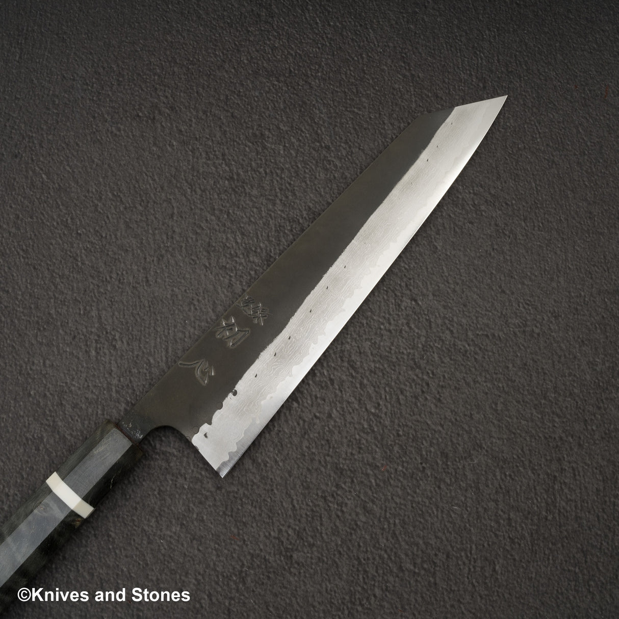 初心 蜃気楼 青紙スーパー ダマスカス 黒打ち 切付牛刀 240mm バーチハンドル