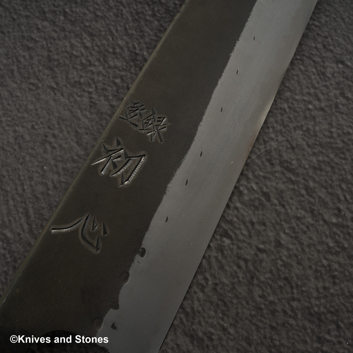 初心 蜃気楼 青紙スーパー ダマスカス 黒打ち 切付牛刀 240mm バーチハンドル
