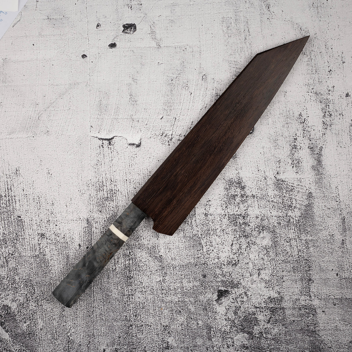 初心 x 二唐刃物鍛造所 悦びスペシャル SLD鋼 黒打ち ダマスカス 切付牛刀 240mm