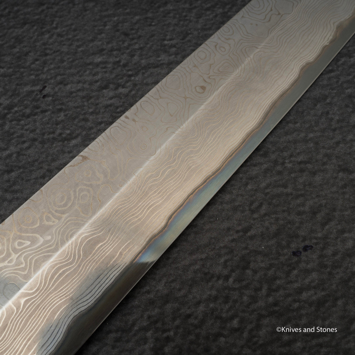 二唐刃物鍛造所 暗門 黒染め 青二鋼 ダマスカス 切付柳刃 270mm