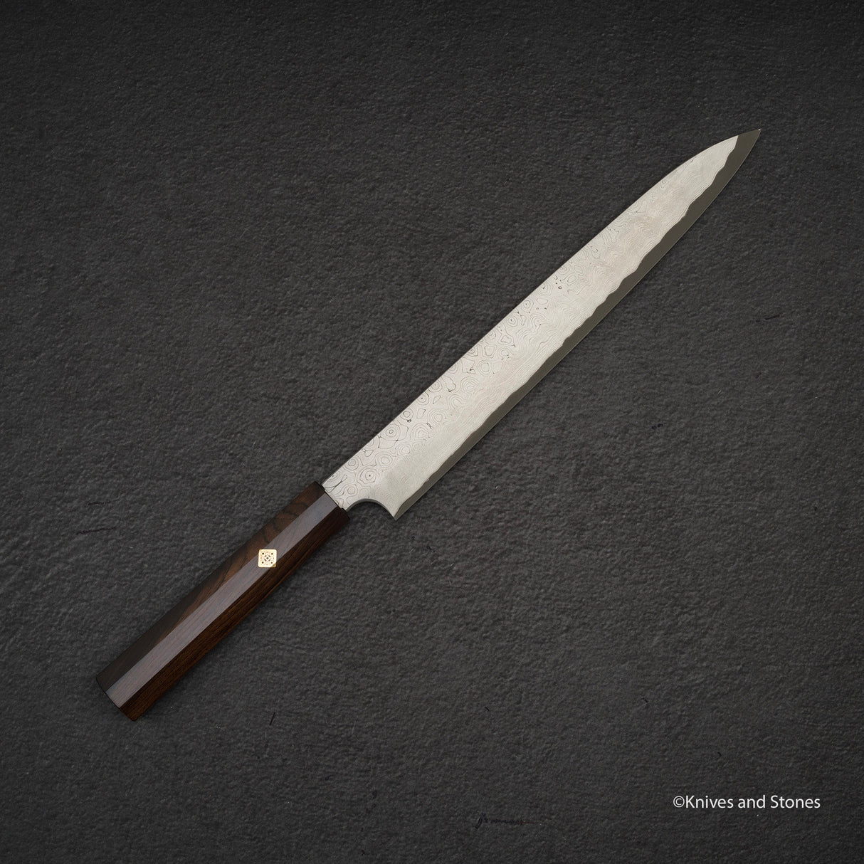二唐刃物鍛造所 暗門 黒染め 青二鋼 ダマスカス 柳刃 270mm