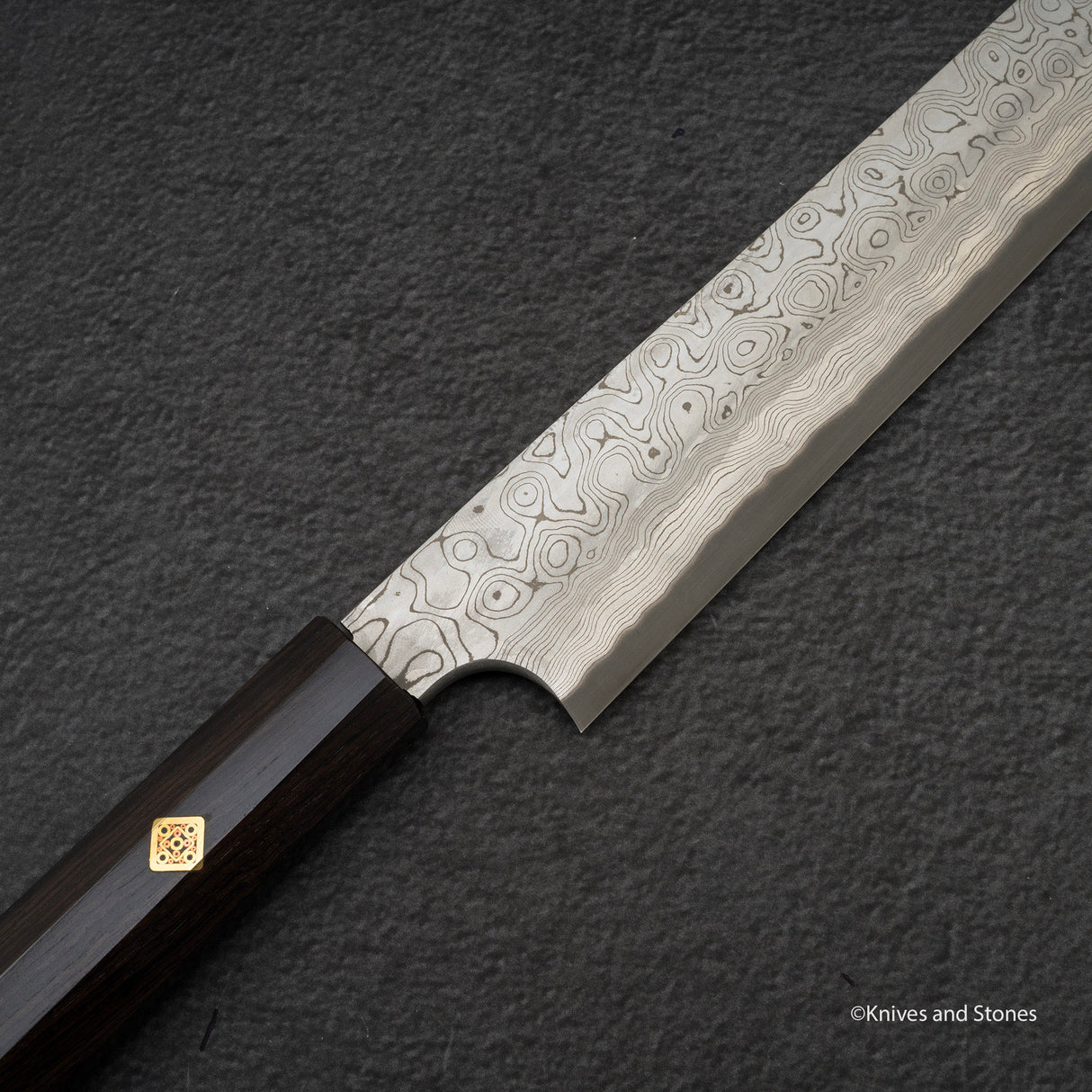 二唐刃物鍛造所 暗門 黒染め 青二鋼 ダマスカス 柳刃 330mm