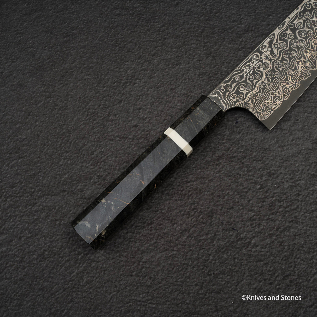 二唐刃物鍛造所 暗紋 SG2 レインドロップダマスカス 文化 180mm バーチバール柄