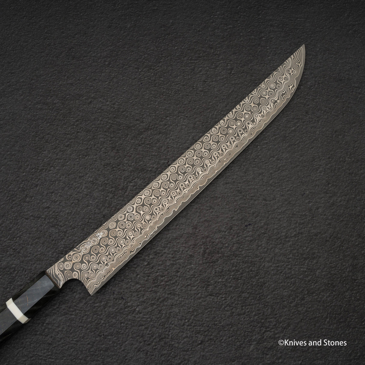 二唐刃物鍛造所 暗紋 SG2 レインドロップダマスカス 先丸筋引 300mm