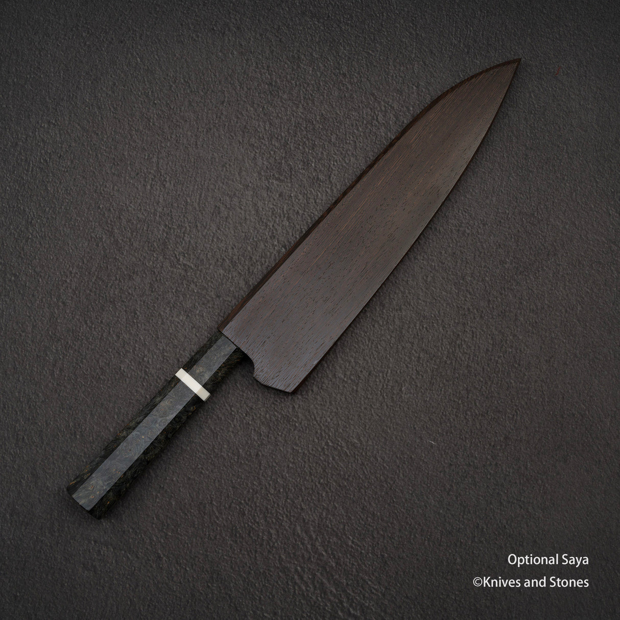 二唐刃物鍛造所 銀三鋼 黒染め ダマスカス 牛刀 240mm バーチハンドル