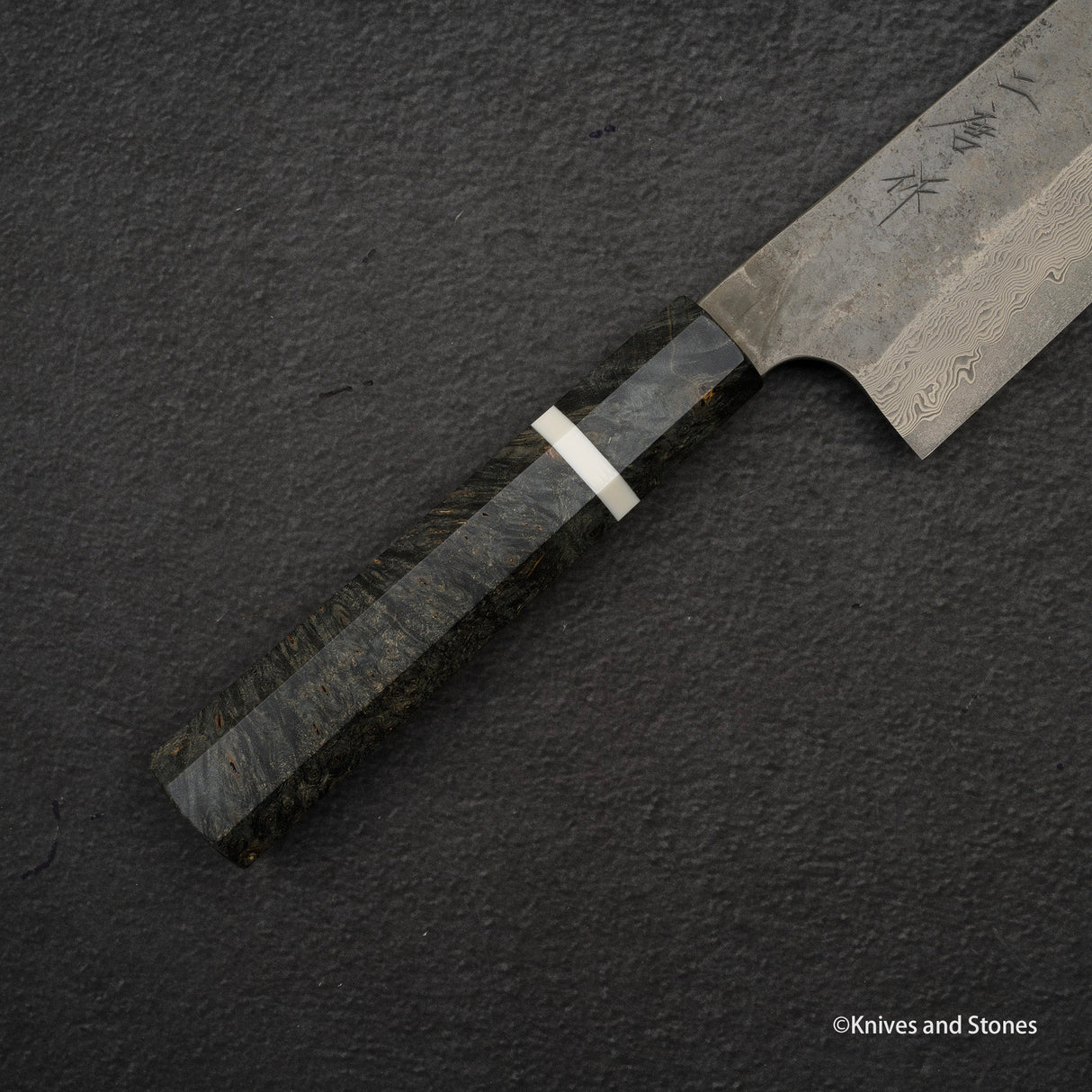 二唐刃物鍛造所 銀三鋼 黒染め ダマスカス 切付牛刀 240mm