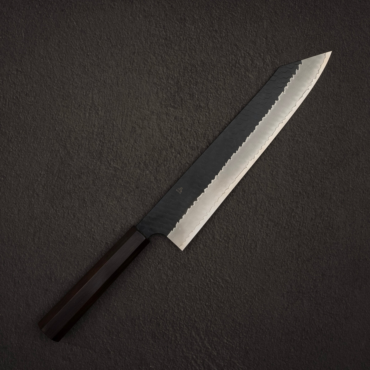 二唐刃物鍛造所 スーパーゴールド2 槌目 黒打ち 切付牛刀 270mm エボニーハンドル