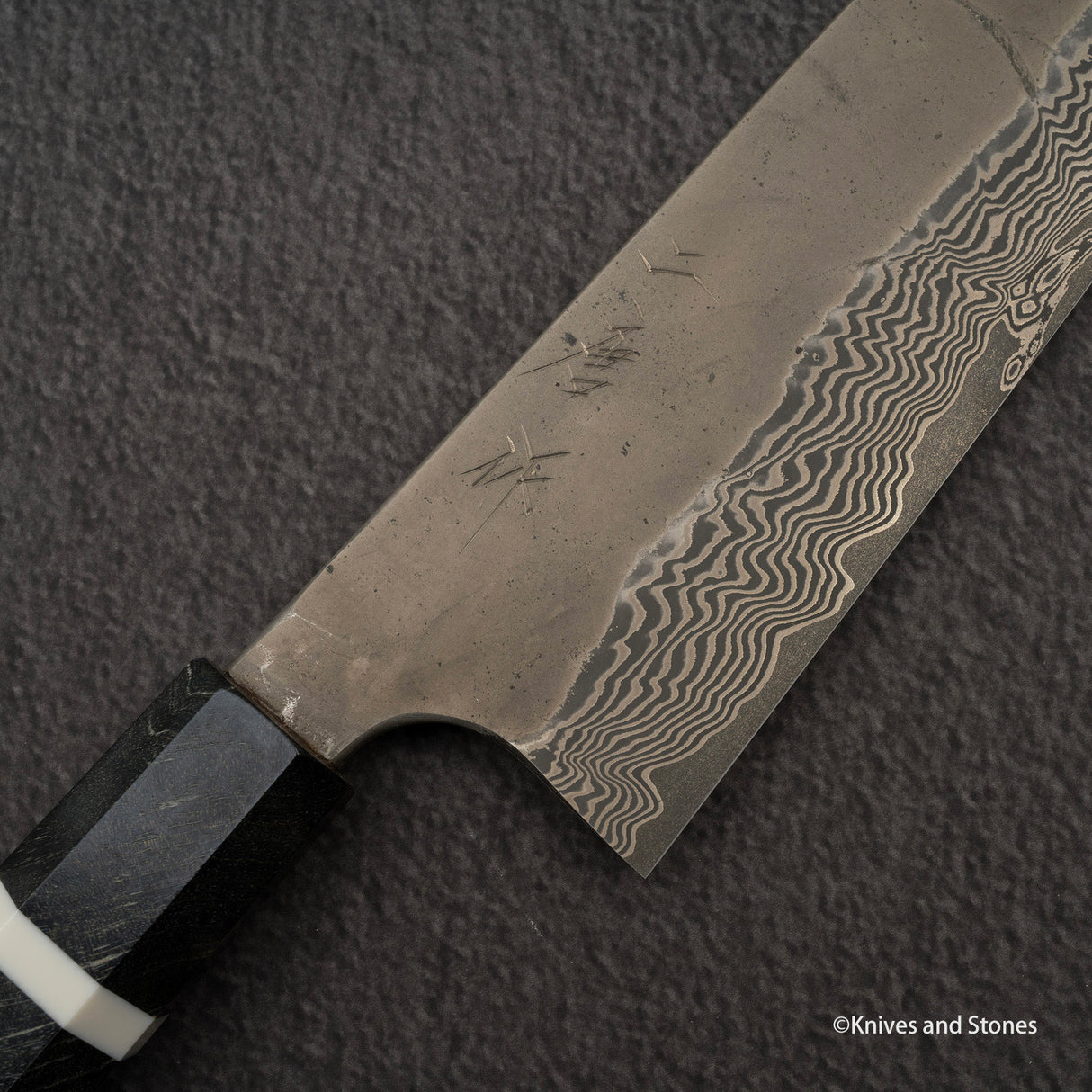二唐刃物鍛造所 銀三鋼 黒染め ダマスカス 牛刀 270mm バーチハンドル