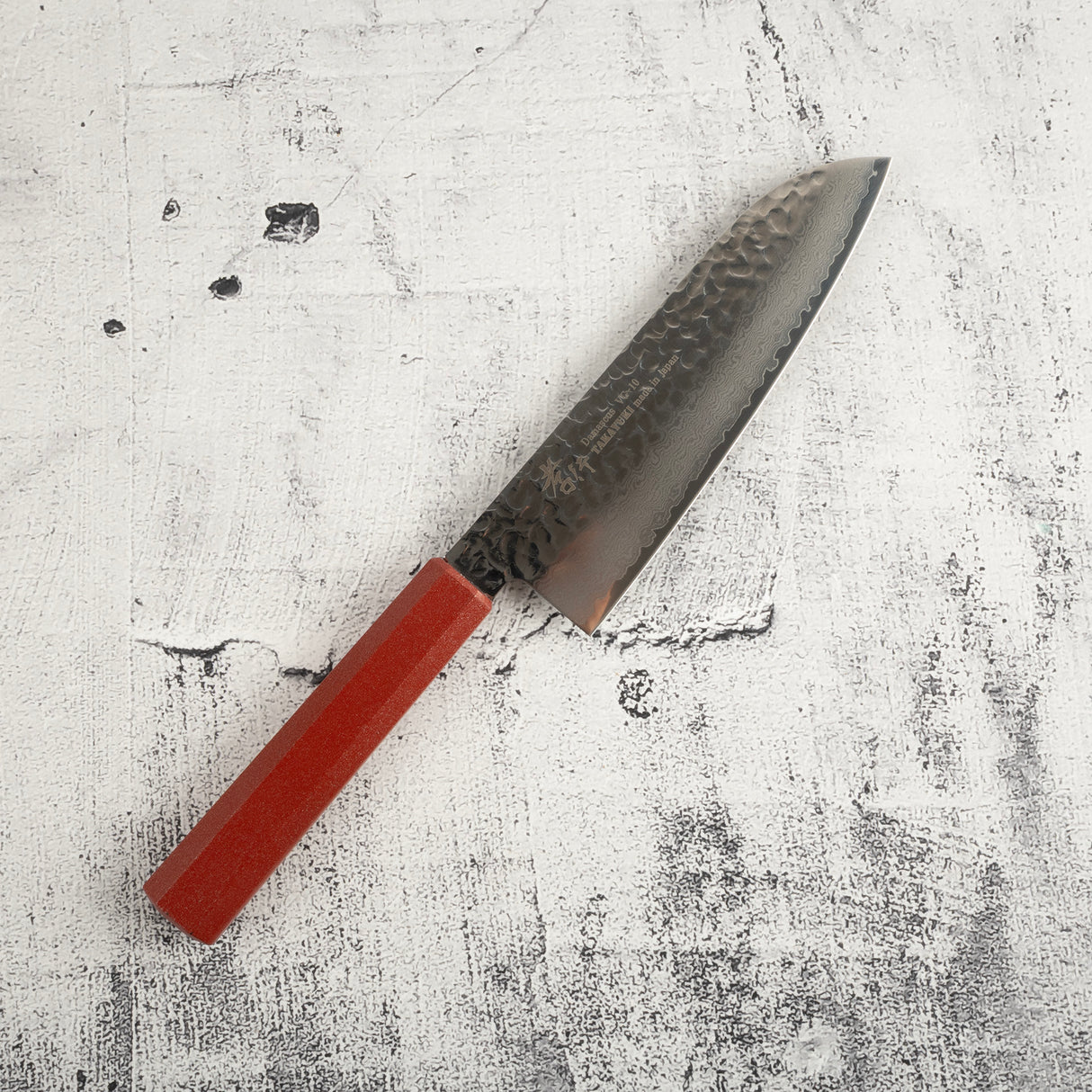 青木刃物製作所 V金10号 33層ダマスカス 三徳 170mm 赤