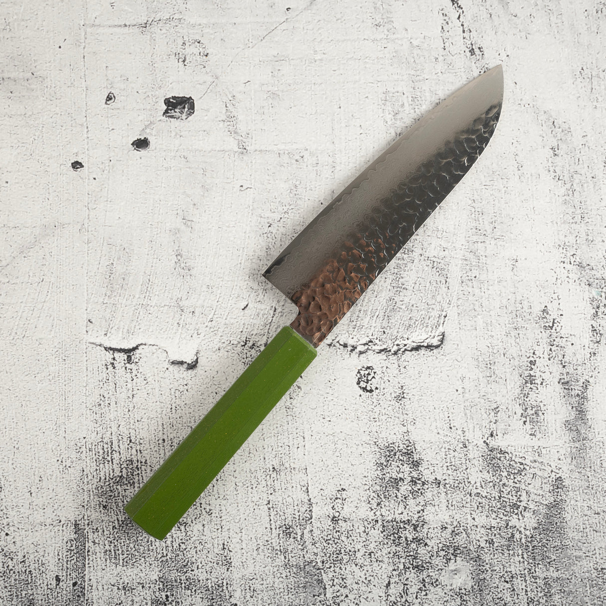 青木刃物製作所 V金10号 33層ダマスカス 三徳 170mm グリーン