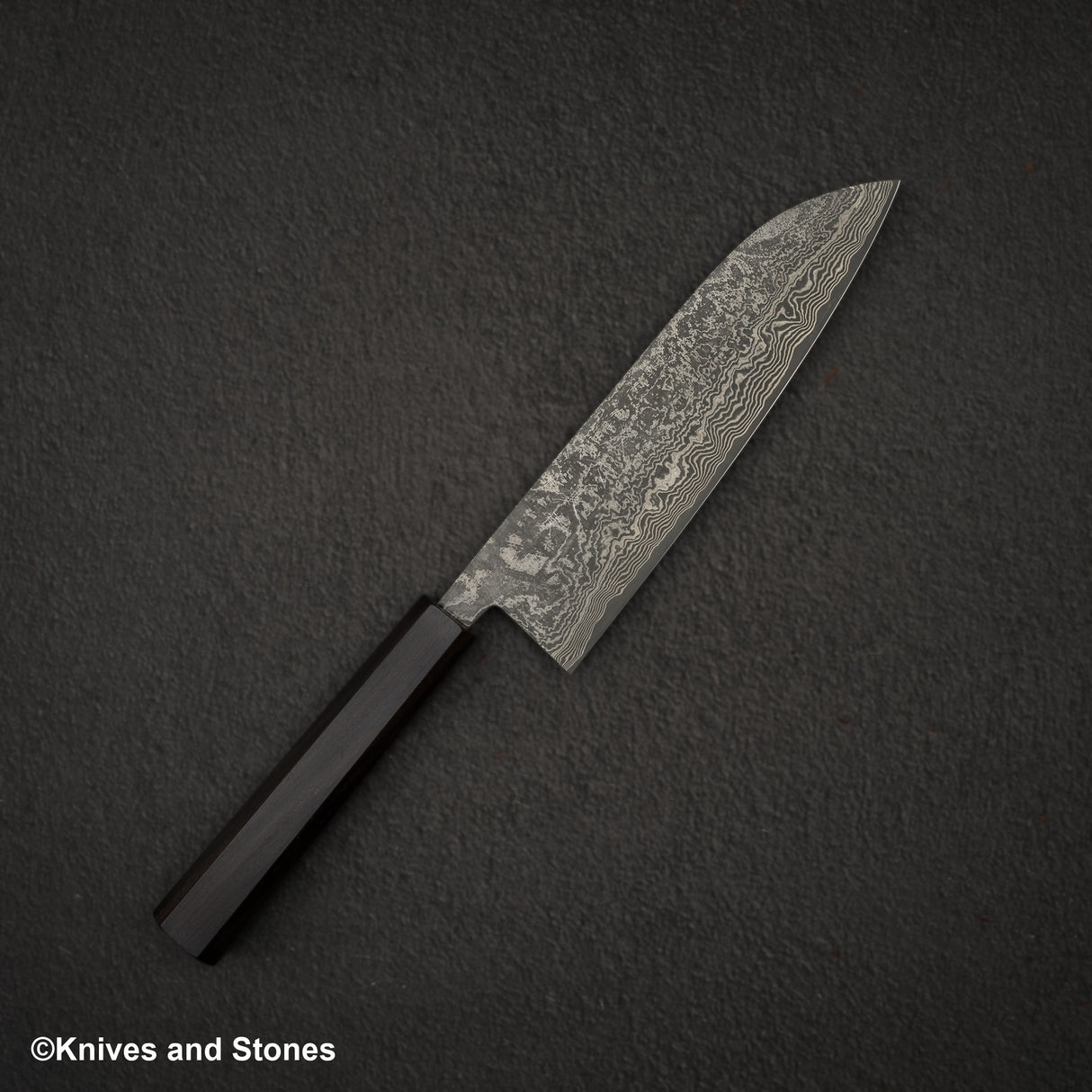 加茂藤刃物 黒雲 SG2 ブラックダマスカス 三徳 170mm エボニーハンドル