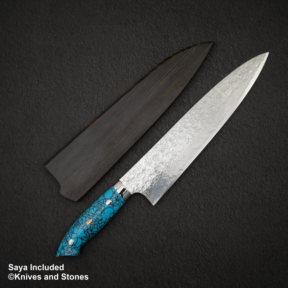 佐治打刃物 SG2 ダイヤモンドダマスカス 牛刀 240mm ターコイズハンドル