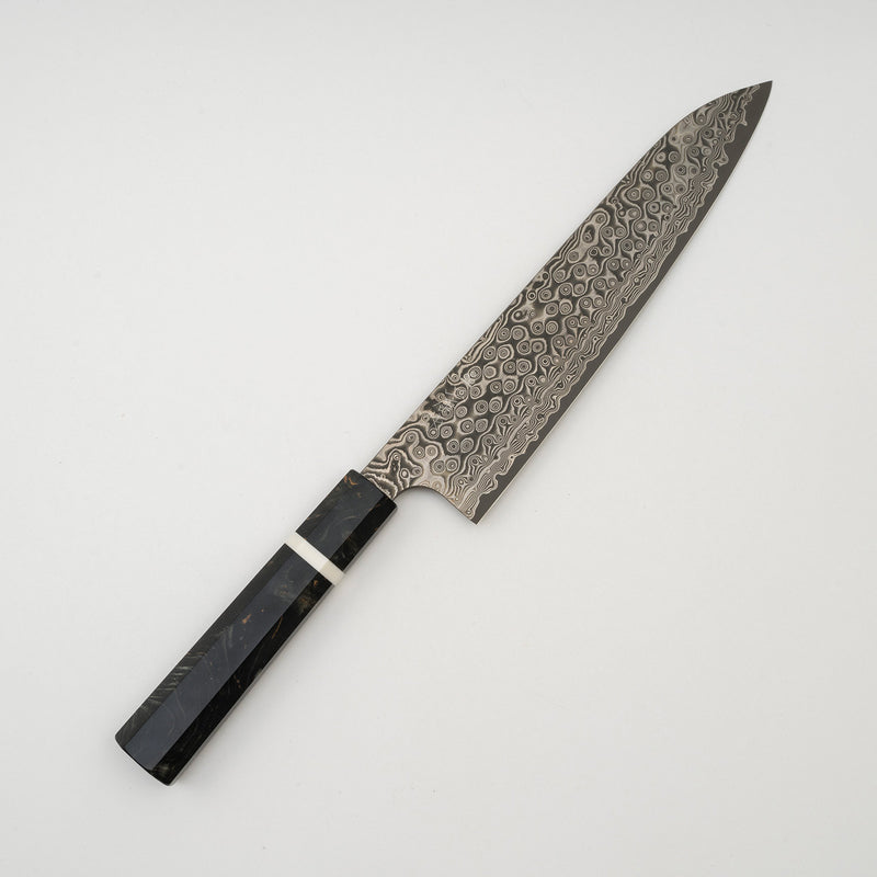 二唐刃物鍛造所 暗門 スーパーゴールド2 レインドロップダマスカス 牛刀 240mm