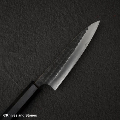 安立打刃物 青紙スーパー 槌目 黒打ち ペティナイフ 120mm