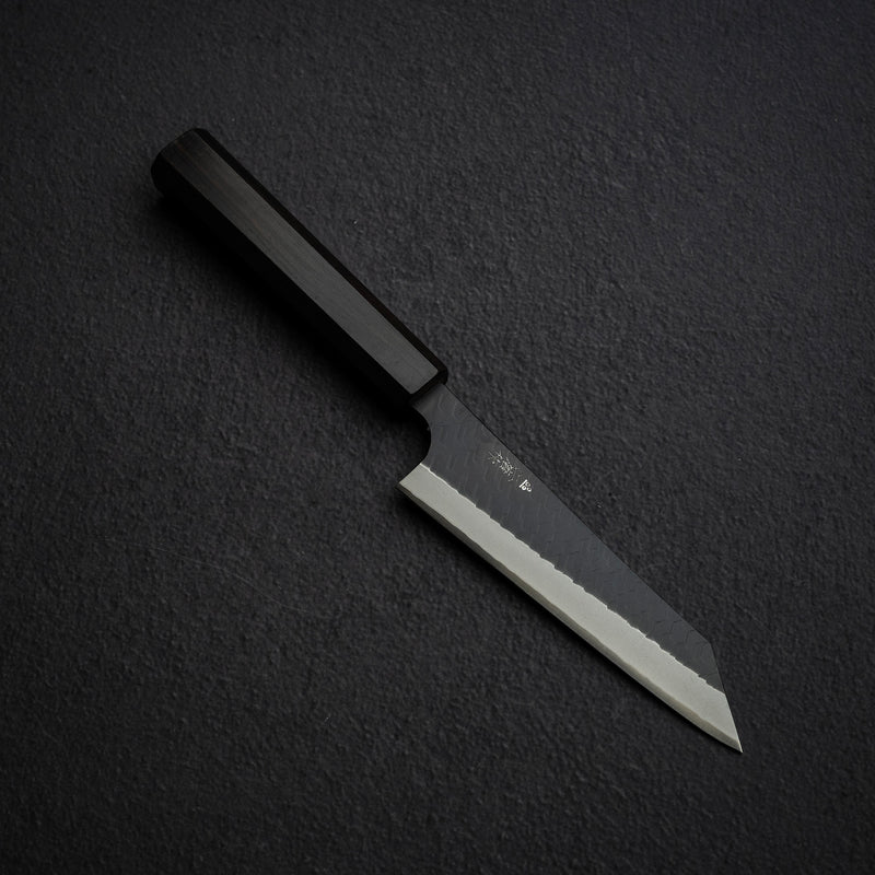 二唐刃物鍛造所 スーパーゴールド2 黒打ち 両刃 槌目 骨スキ 150mm エボニー