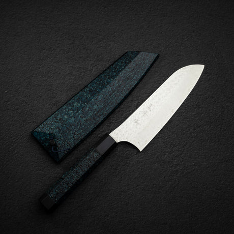 黒﨑打刃物 閃光 鋭 スーパーゴールド2 三徳 165mm 藍天目ハンドル 鞘付き