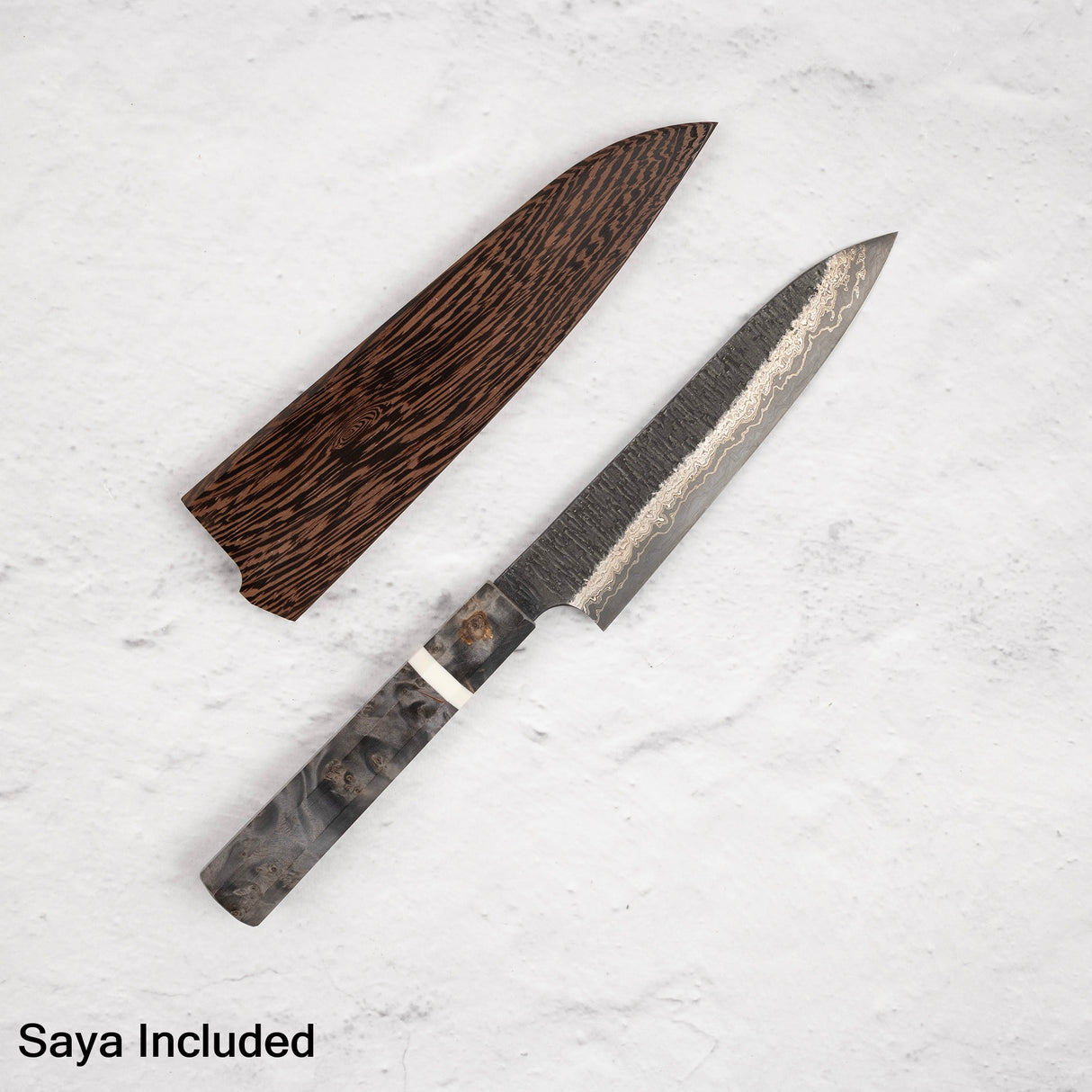 初心 頂 青二鋼・白二鋼 デュアルコア ダマスカス 槌目 ペティナイフ 150mm 鞘付き