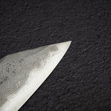 二唐刃物鍛造所 x 初心 流水 青二鋼 ダマスカス 梨地仕上げ 切付牛刀 210mm
