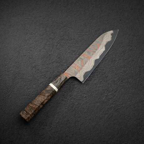 初心 x 二唐刃物鍛造所 彩り 青二鋼 レインボーダマスカス 三徳 180mm