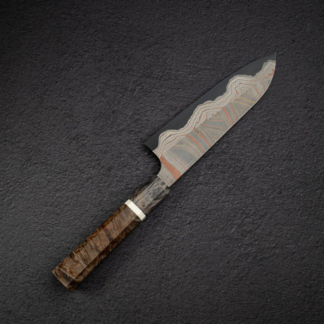 初心 x 二唐刃物鍛造所 彩り 青二鋼 レインボーダマスカス 三徳 180mm