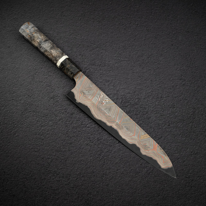 初心 x 二唐刃物鍛造所 彩 青二鋼 レインボーダマスカス 牛刀 240mm