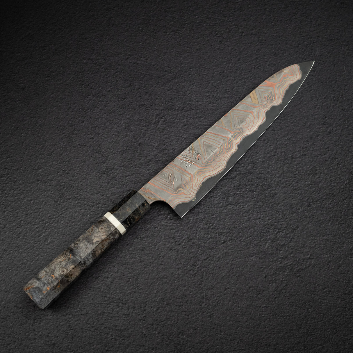初心 x 二唐刃物鍛造所 彩 青二鋼 レインボーダマスカス 牛刀 240mm