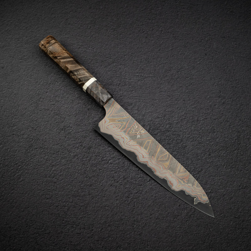 初心 x 二唐刃物鍛造所 彩り 青二鋼 レインボー ダマスカス 牛刀 210mm