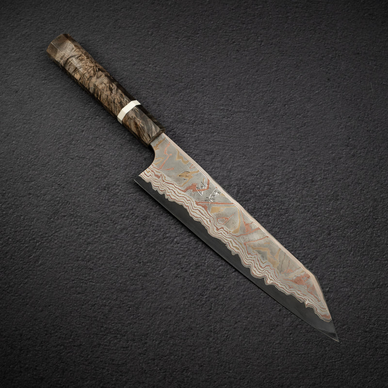 初心 x 二唐刃物鍛造所 彩り 青二鋼 レインボー ダマスカス 切付牛刀 240mm