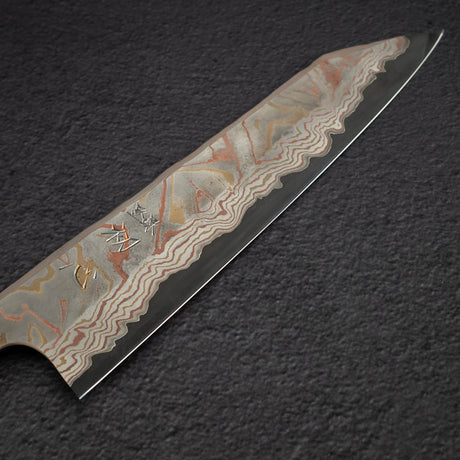 初心 x 二唐刃物鍛造所 彩り 青二鋼 レインボー ダマスカス 切付牛刀 240mm